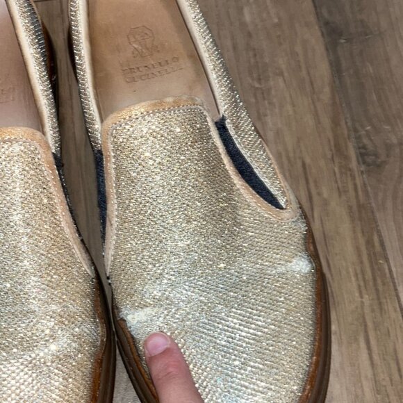 Brunello Cucinelli Metallic Gold Slip On Loafers Womens shoes 37.5 - Picture 3 of 10